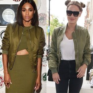 Topshop Petite MA1 Bomber Jacket in Khaki/Olive Green - Size US 6